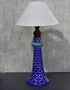 Jaipur Blue Pottery Handmade Lamp 12 Without Shade in Blue & White Geometrical Design With Yellow Dots (Without Lampshade)